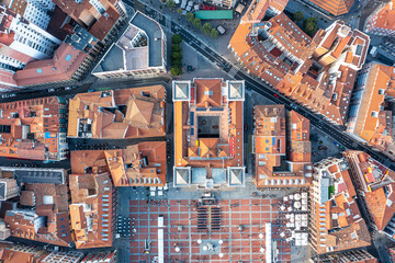 Historic city center, red tiled roofs, traditional architecture, urban planning. Valladolid, Spain.