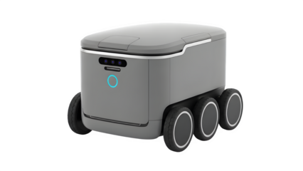 Automated delivery robot, isolated on white or transparent background. PNG