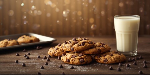 Baked chocolate chip cookies with a glass of milk as a classic treat, highlighting sweet snack options