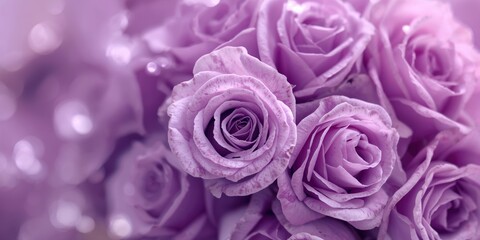 Fototapeta premium Close-up of delicate purple roses forming a beautiful floral background, suitable for text and layout design, Earth Day