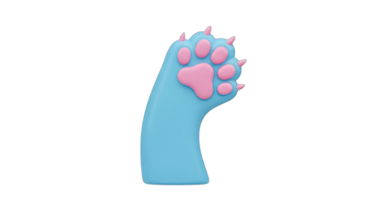 Cute Cartoon Blue Paw With Pink Pads And Claws Isolated On Transparent Background Graphic Design Element