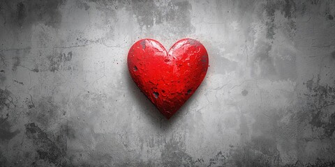 Fototapeta premium Red heart painted on wall texture used as street art symbol, Valentineâ€™s Day