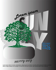 Abstract vector tree design with green leaves for eco nature illustration, plant concept, or organic logo symb