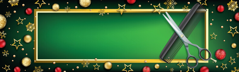 Christmas Golden Frame Deco Scissors Comb Green Header