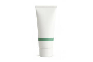 White cosmetic tube with green stripe design on transparent background for personal care products and beauty branding mockup