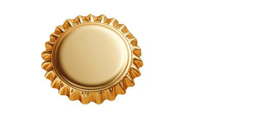 Gleaming golden bottle cap with scalloped edge on a black background