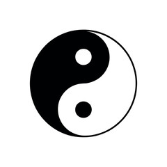 A black and white Yin-Yang symbol, representing balance and harmony, depicted in a circular design with smooth contrasting curves.