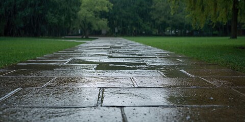 Limestone surface with wet patches during rainy season, slip hazard awareness