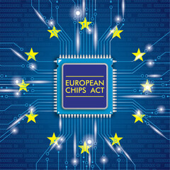 Microchip Processor Lights EU Chips Act Flag