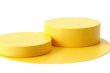 Two bright yellow circular platforms for product display