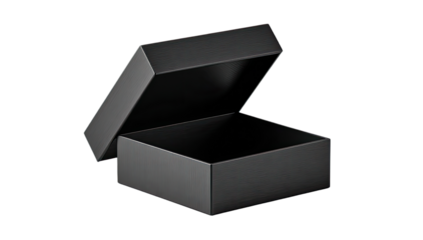 Open black box with lid ajar on a dark background