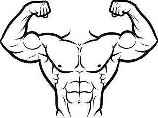 Muscular Bodybuilder Flexing Arms Illustration