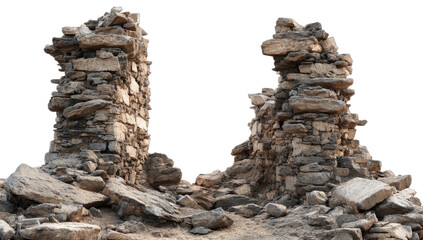 Ancient stone ruins, weathered and crumbling, against a dark background