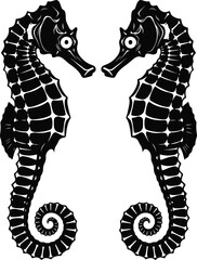 Twin Seahorses Symmetrical Marine Illustration