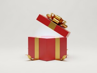 Beautiful red gift box with gold ribbon and bow
