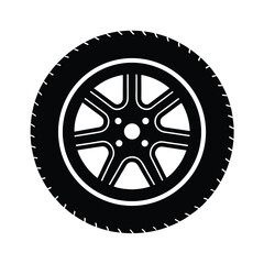 Obraz premium Black and White Vector Icon of a Car Wheel and Tire for Automotive Industry Service