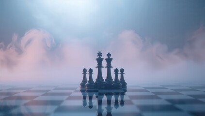 Pawn pieces arranged on a chessboard highlighting game tactics, supporting strategic thinking