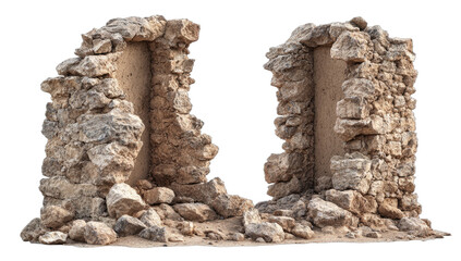 Ancient stone ruins with crumbling arches, weathered by time and elements