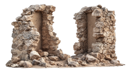 Ancient stone ruins with crumbling arches, weathered by time and elements