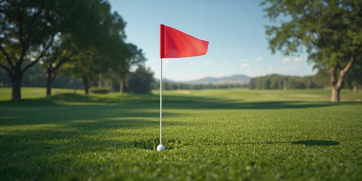 Golf flag on a course hole, serving as a visual target for players
