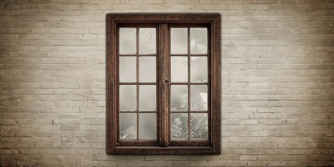 Fototapeta premium Old vintage window with broken glass used as a creative interior accent, weathered charm and rustic decor, Earth Day