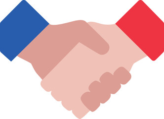Strong handshake logo of blue and red hands - symbol vector illustration
