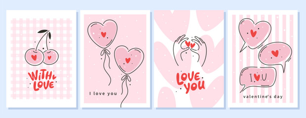 Set of Valentine's day romantic greeting cards.Cute hearts and the inscription I love you. Vector illustration.