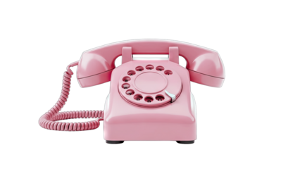 Pink Rotary Phone Isolated on White Background