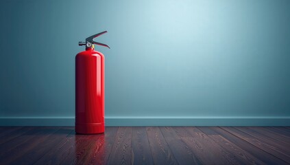 Obraz premium Fire safety gear in red on the floor, emergency preparedness