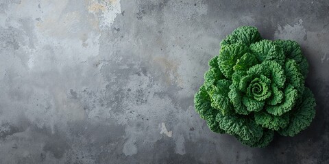 Kale plants growing outdoors against a gray wall, sustainable food production