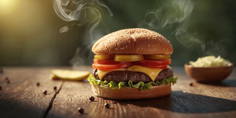 Closeup of a homemade hamburger with fresh vegetables, highlighting nutritious ingredients, World Food Day