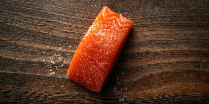 Fresh salmon fillet on a wooden background, highlighting natural protein source for nutritious meals