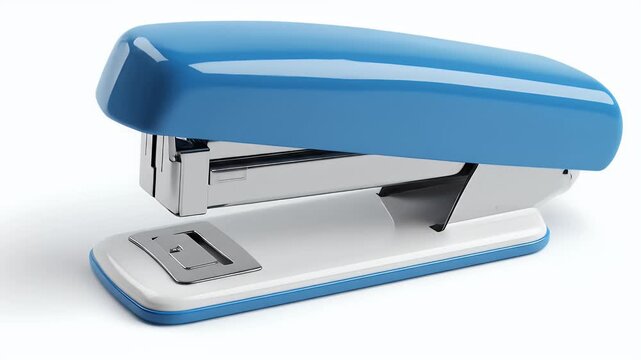 Blue and White Stapler on a White Background.
