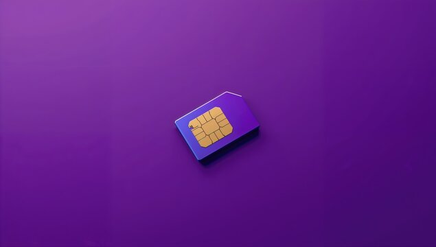 3d illustration of a SIM card chip on purple backdrop, focusing on mobile connectivity and digital tech, World Telecommunication Day