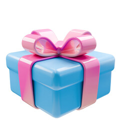 Cute 3D Rendered Gift Box in Pastel Blue with Shiny Pink Ribbon, Perfect for Holidays and Celebration