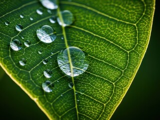 Fresh green leaf with water droplets