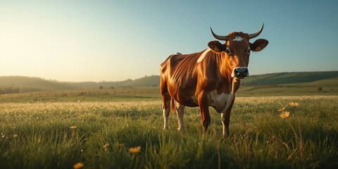 Healthy dairy cow standing in pasture, showcasing livestock management, World Animal Day