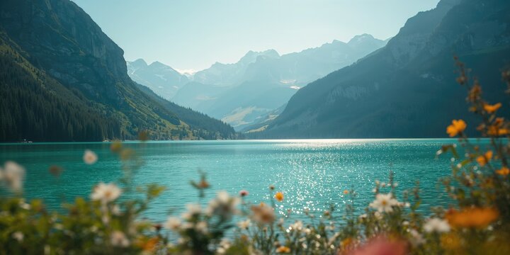 Lake Eibsee surrounded by the Bavarian Alps, suitable as a background for nature-themed layouts, Earth Day