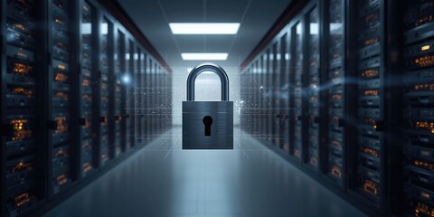 Cyber security on a server room background data protection measures