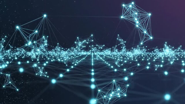 Abstract digital network of glowing nodes and lines forming a dynamic, futuristic mesh, alive today