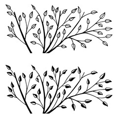 Spring background, frame of floral tree branch, leaf, plants. Elegant, stylish elements for Decoration. Hand drawing doodles of vintage botanical elements