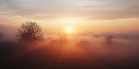 Fototapeta premium Soft, low key lighting at dawn with blurred sunrise scene, creating a tranquil ambiance