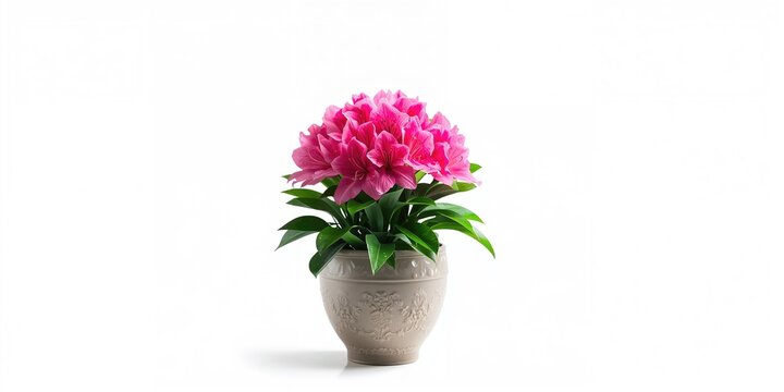 Azalea flower in a pot serving as a focal point in outdoor planting, seasonal bloom, Earth Day