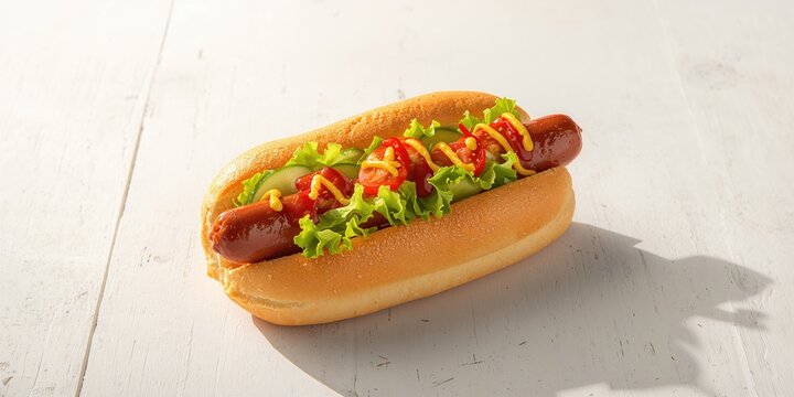 Close-up of a hot dog with toppings, processed meat risk, suitable for fast food safety discussions