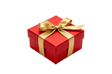A red gift box with a golden ribbon for festive occasions