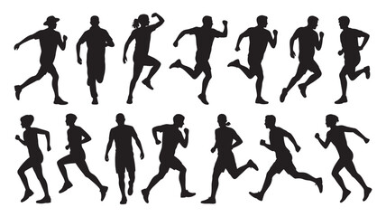 Naklejka premium Collection of running silhouettes displaying different poses for fitness and sport