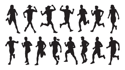 Naklejka premium A collection of running people silhouettes showing diverse poses for exercise and fitness concepts