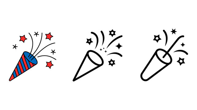 Party popper icon set for celebrations, festivals, and holiday graphics