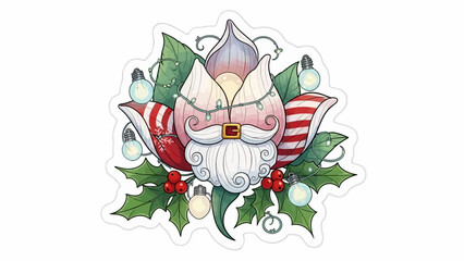 Whimsical Santa Claus Face Illustration with Festive Decorations.