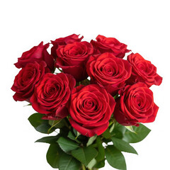 Obraz premium A close-up view of a vibrant red rose bouquet showcasing beauty and romantic elegance against a black backdrop isolated on transparent background